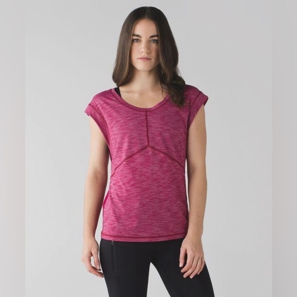 LULULEMON Get Sweat Tee Heathered Berry Rumble Burgundy Maroon - Picture 1 of 7